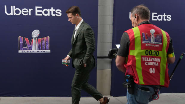 Feb 11, 2024; Paradise, Nevada, USA; San Francisco 49ers quarterback Brock Purdy (13) arrives before playing against the Kansas City Chiefs in Super Bowl LVIII at Allegiant Stadium. Mandatory Credit: Kyle Terada-USA TODAY Sports